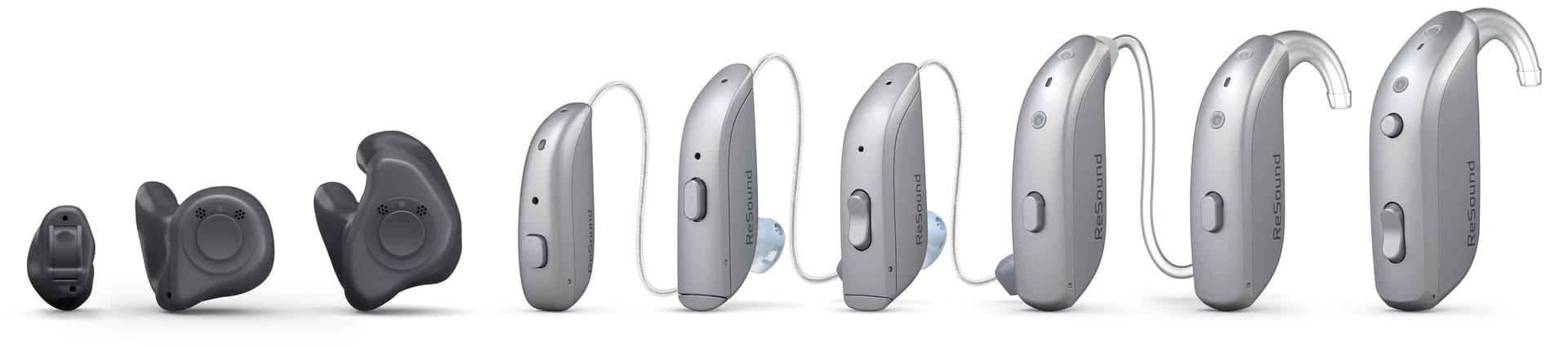 Familia completa de audífonos ReSound recargables y conectados