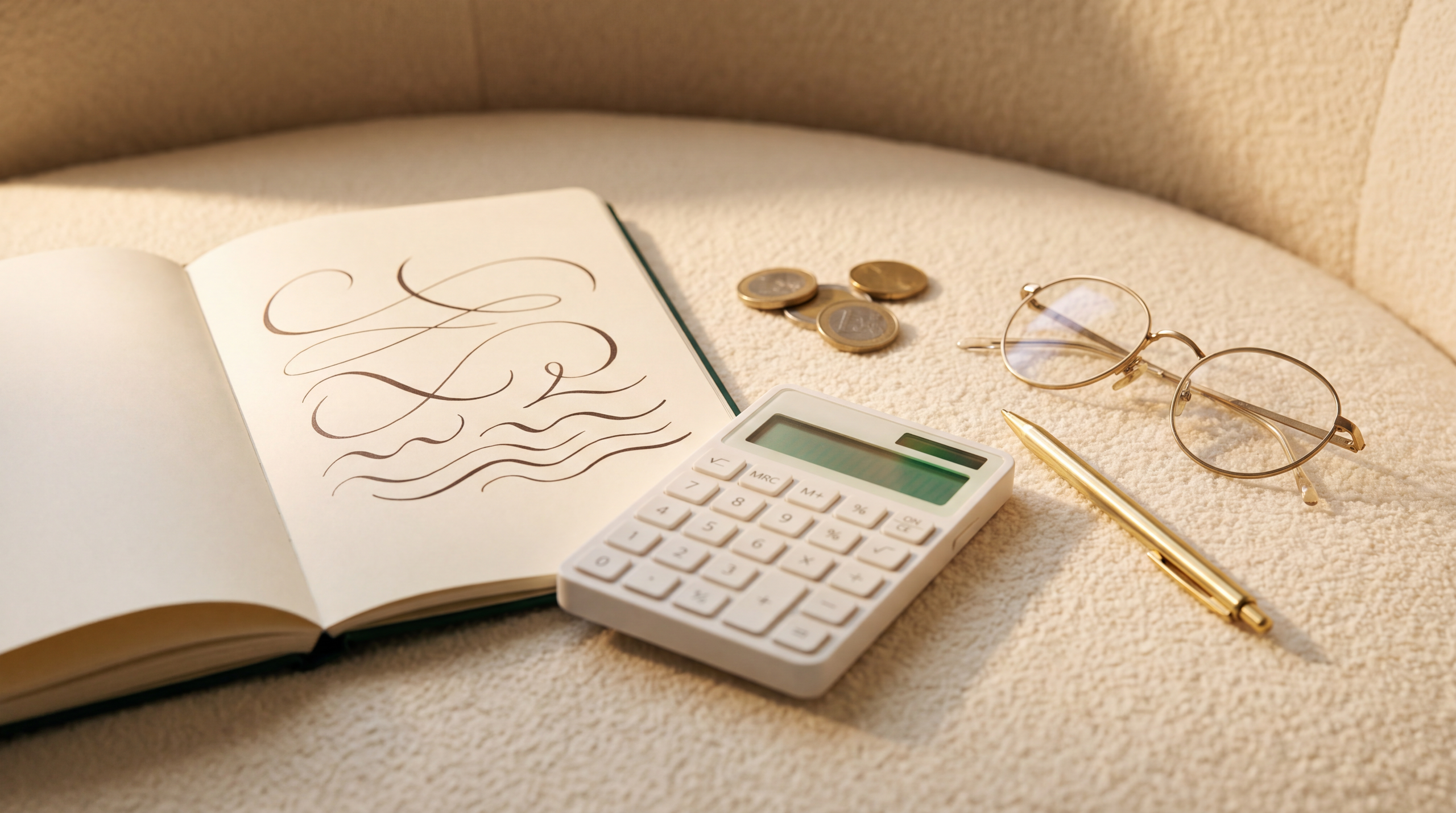 Cuaderno abierto, calculadora y monedas — vías de financiación de audífonos